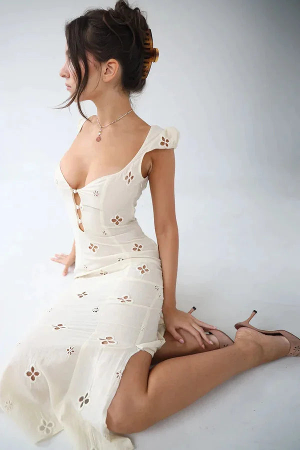 Robe en Coton Brodée Élégante