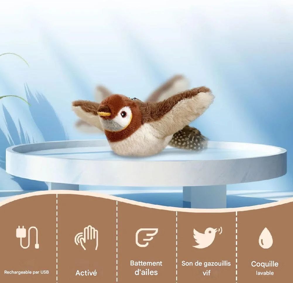 Jouet interactif pour chat avec oiseau gazouillant