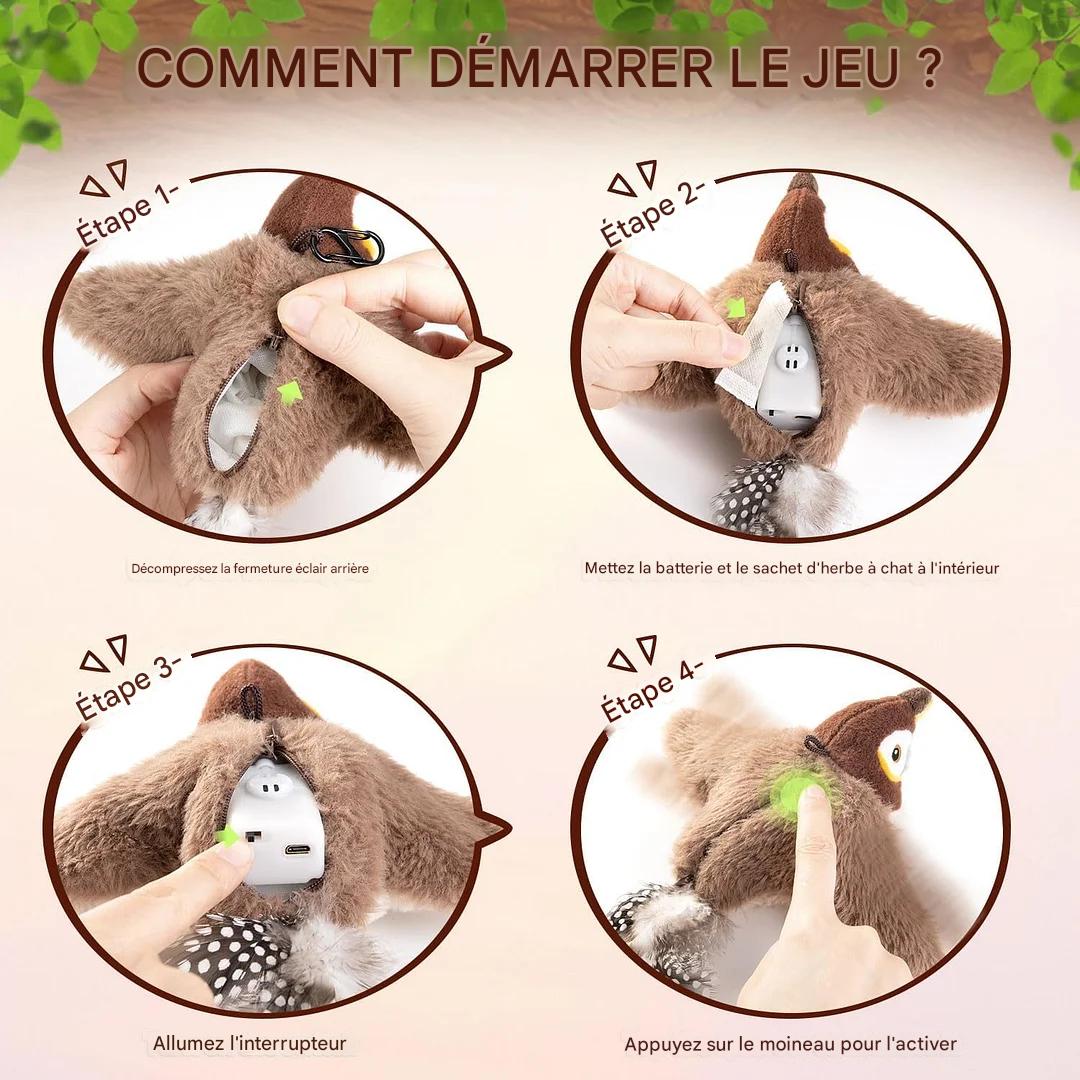 Jouet interactif pour chat avec oiseau gazouillant